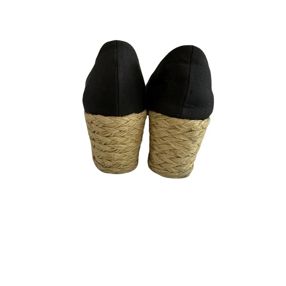 Lauren Ralph‎ Lauren Cecilia Espadrille Wedges Black Shantung Size 7.5 Women's